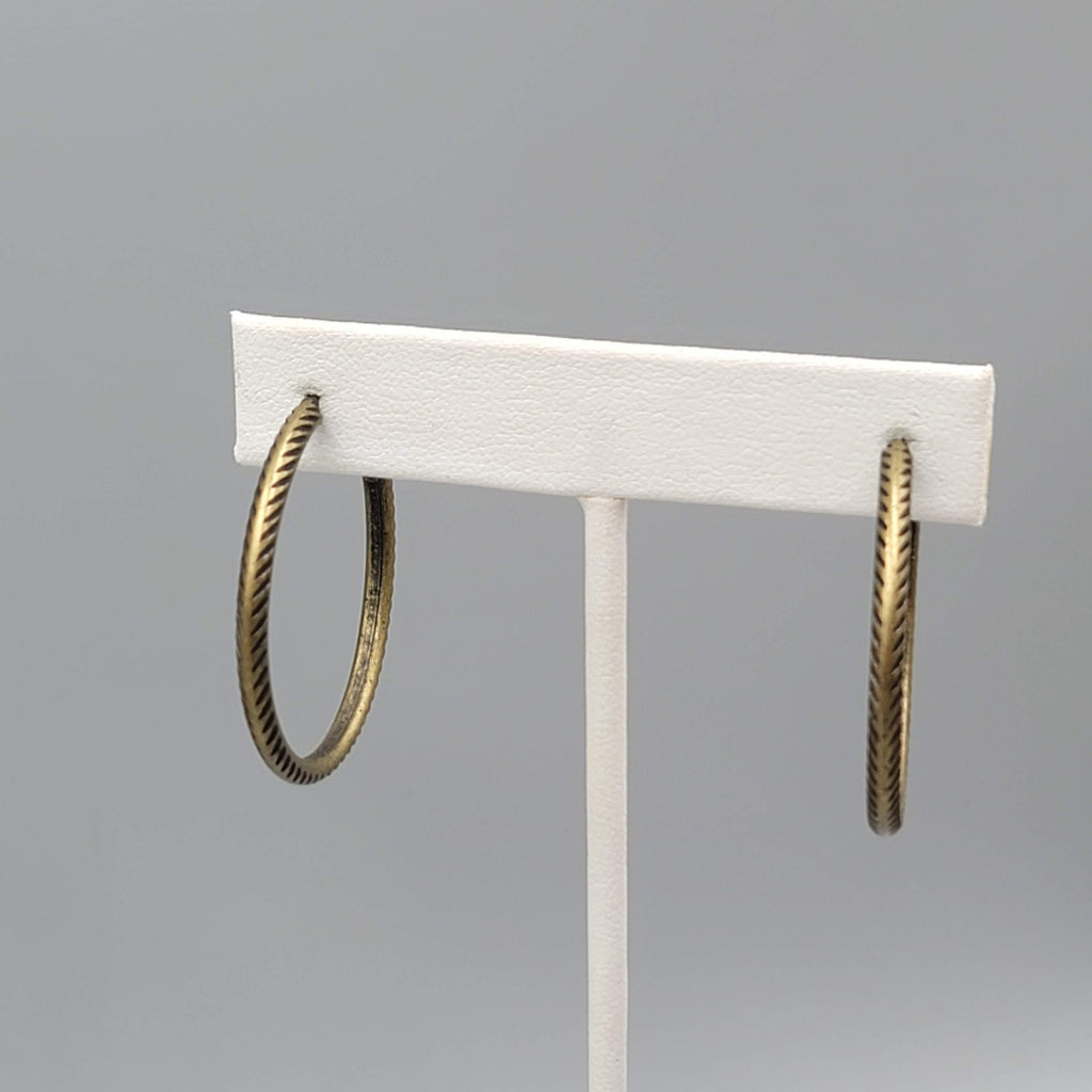 Embossed Thin Hoops Pierced Earrings Bronze tone 1.25 in