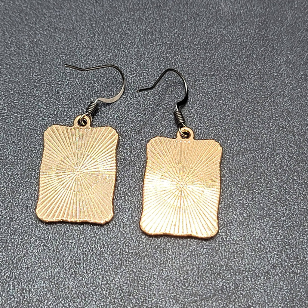 Tarot Card Pierced Earrings The LOVERS Sun and Moon Gold tone Black 1"