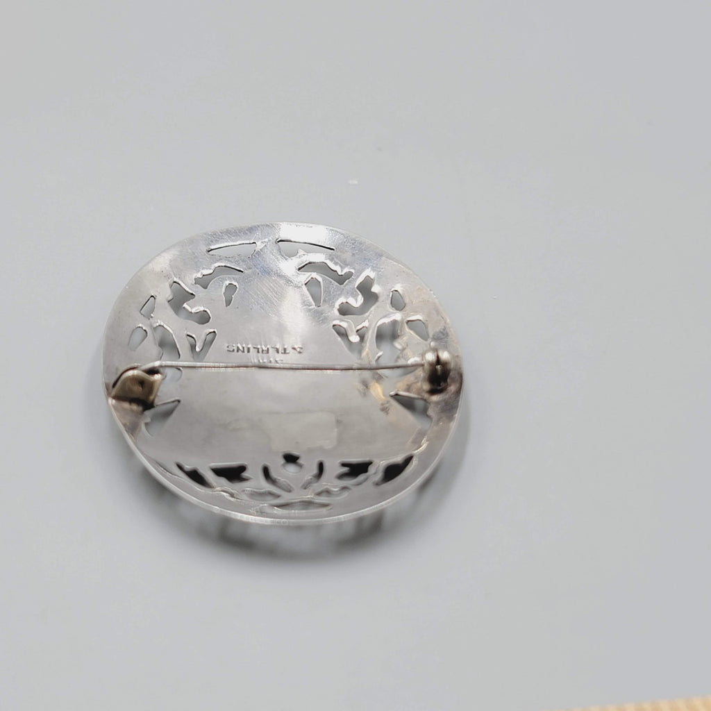 Vintage Siam Sterling Silver Nielloware Brooch Oval 2 1/4" x 1 5/8"