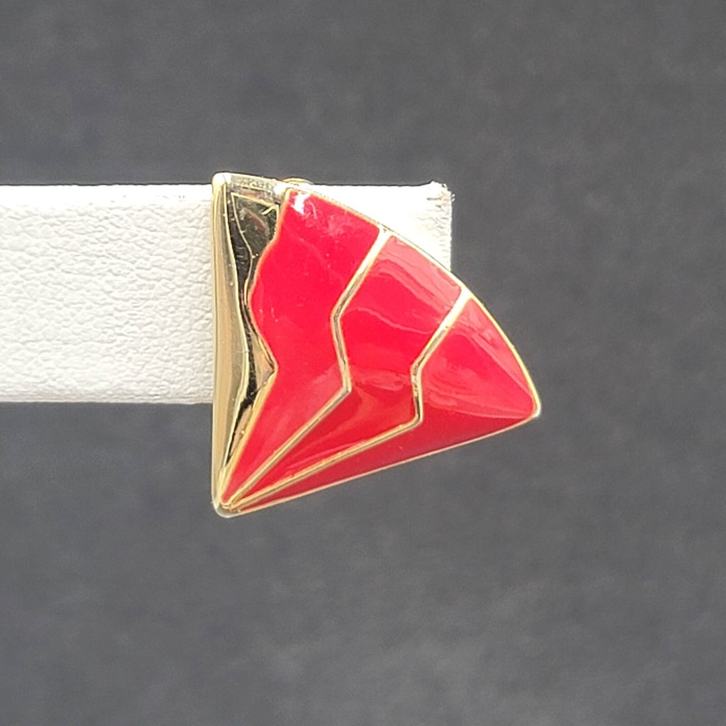 Vintage Clip on Earrings Gold Plated Red Enamel Fan Design 3/4"