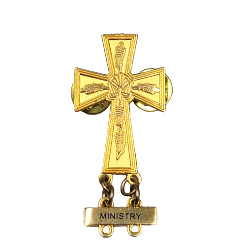Christian Wheat Ministry Cross Gold Plated Pin 1.5"