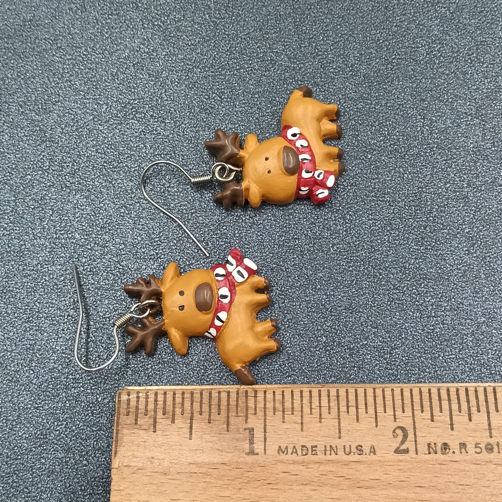 Pierced Earrings Christmas Painted Reindeer Statement Dangle 1"