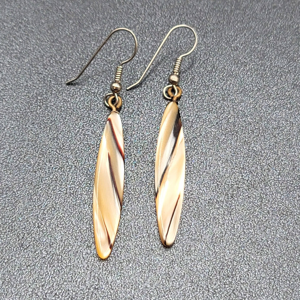 Vintage Pierced Earrings Pearlescent Brown Tan Resin Dangle 1.75"