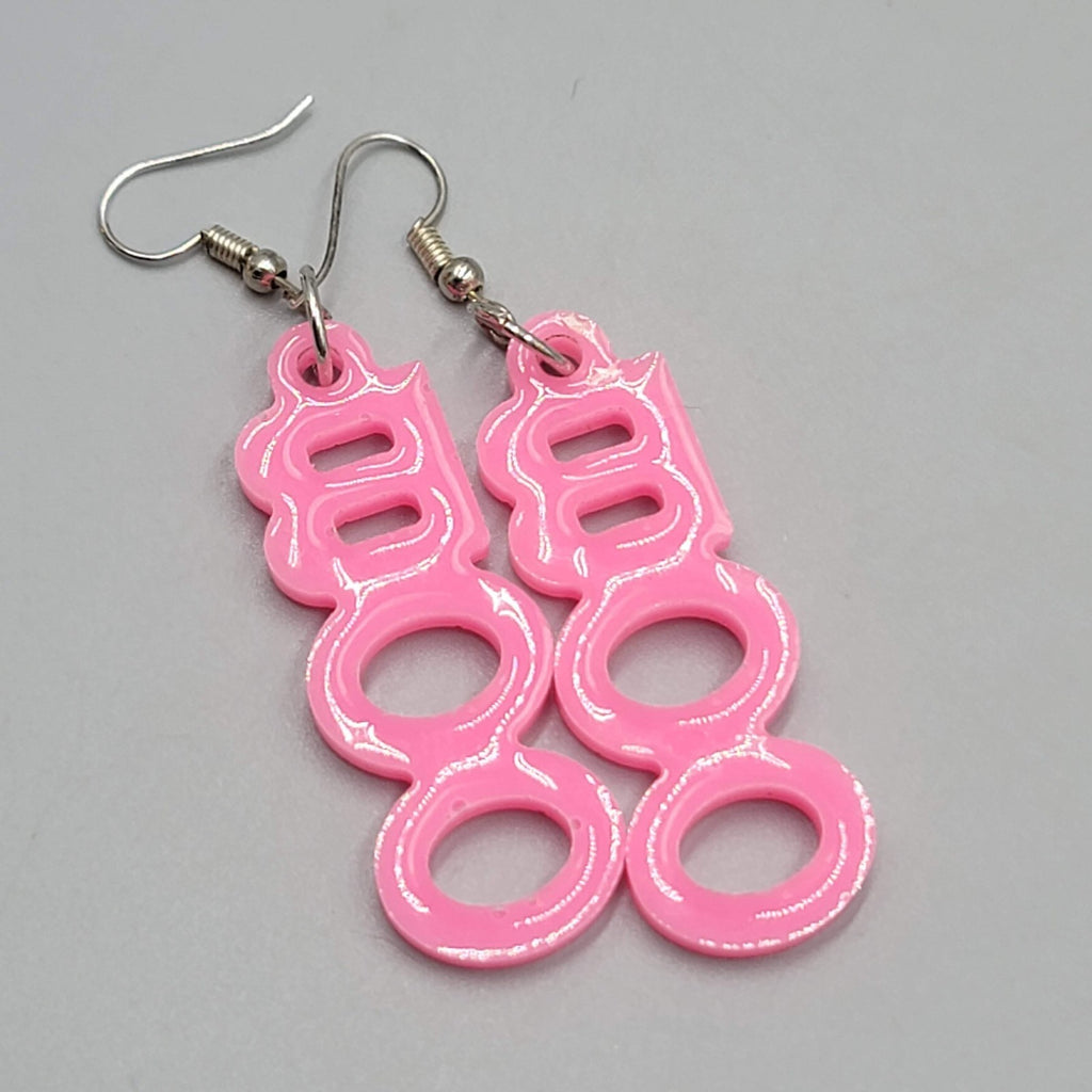 PInk BOO Pierced Earrings Silver tone Dangle 2"