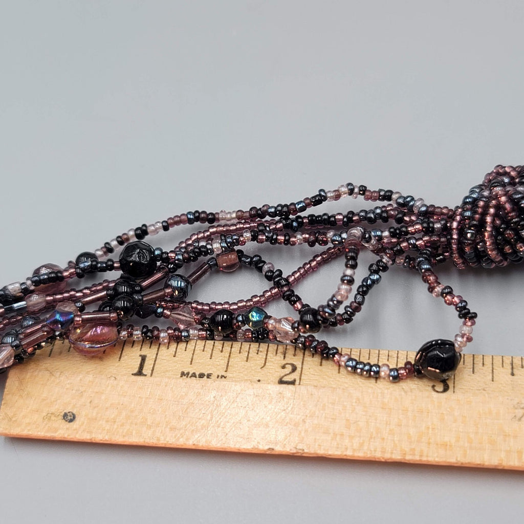 Purple Bead Tassel Necklace Long Multicolor 32"+