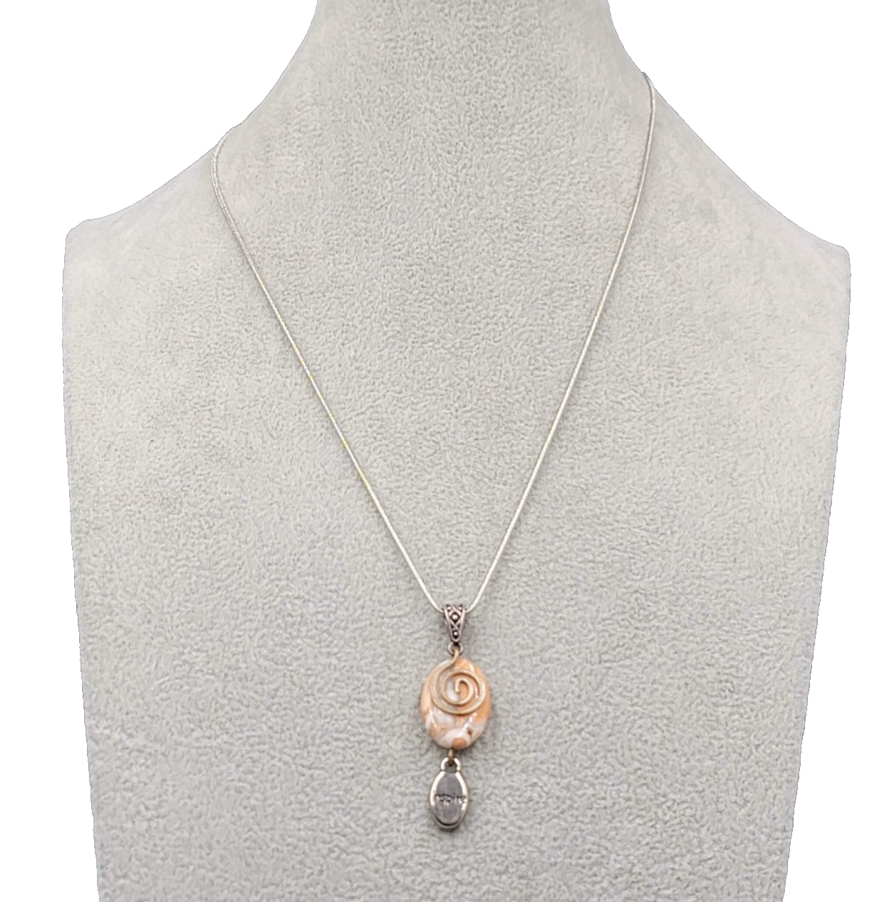 Inspire Agate Pendant Necklace Silver tone Snake Chain 18 in