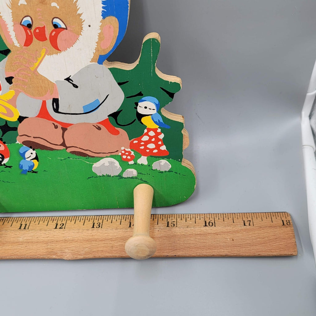 Vintage Grossman Winkl Garden Gnomes Childrens Wood Coat Hat Rack Germany