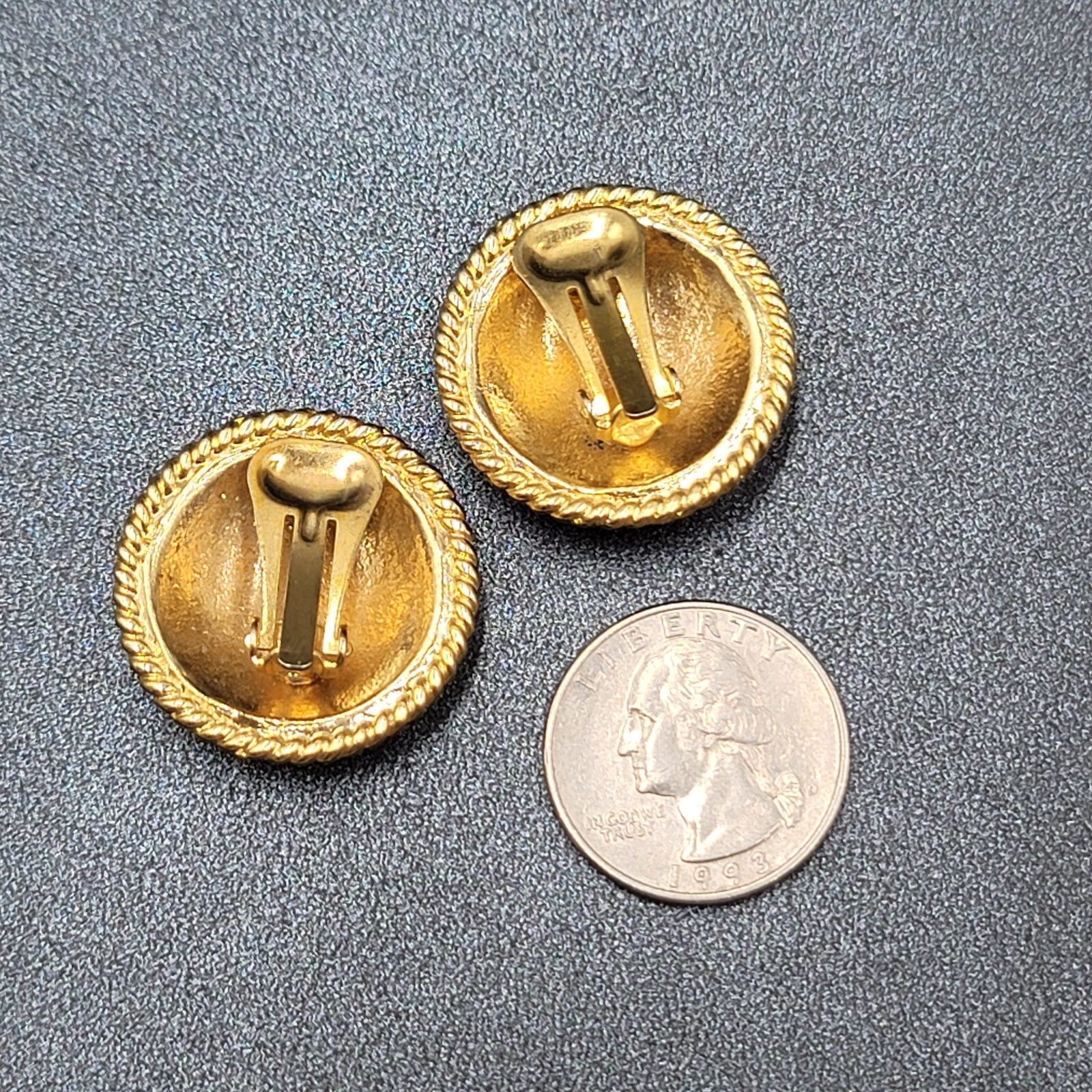 Vintage Clip on Earrings Gold Plated White Enamel Seagull Nautical Round 1 1/8"