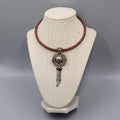 Chicos Necklace Brown Leather Cord Two toned Pendant Dangle Chains 16"