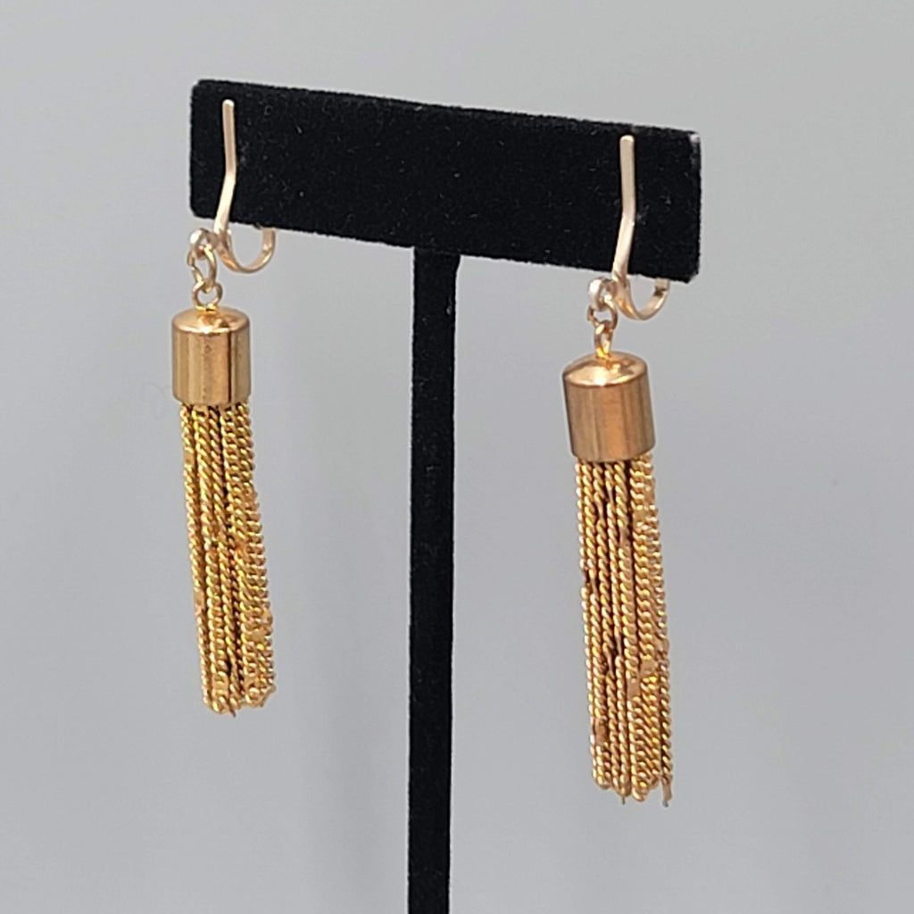 Vintage Dangle Multi Chain Clip on Earrings Gold tone 1.75"