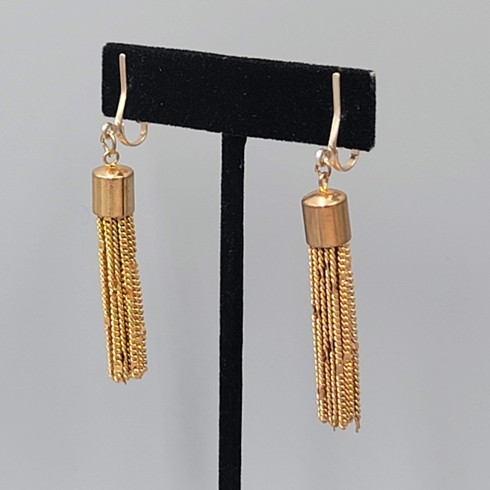 Vintage Dangle Multi Chain Clip on Earrings Gold tone 1.75"