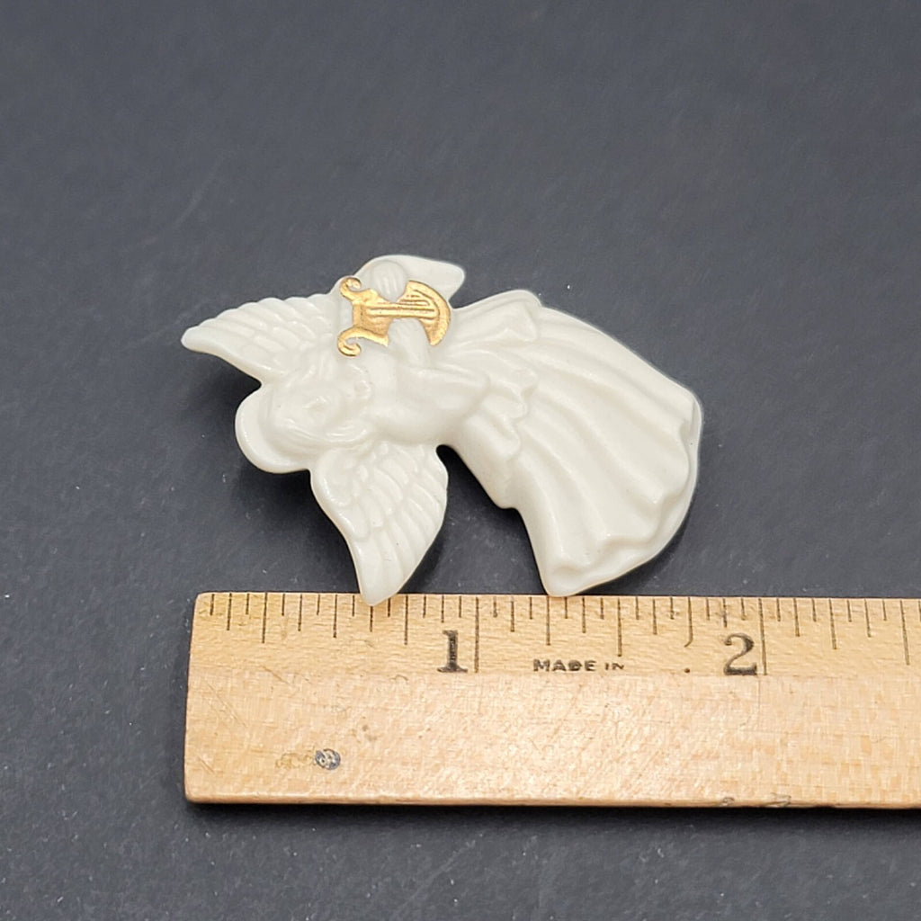 Vintage Lenox Angel Brooch Pin Ceramic Gold Harp Lyre Christmas 2"