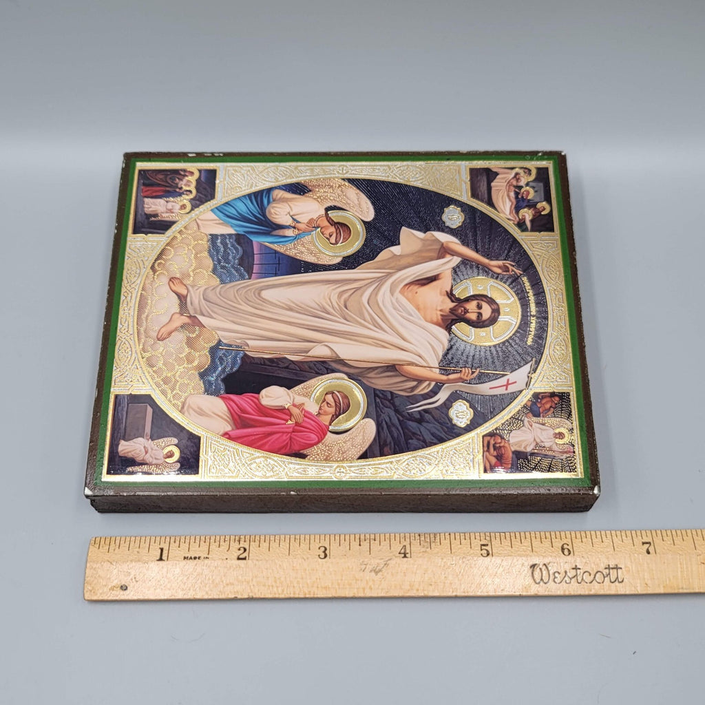 Christ Is Risen Orthodox Gold Foil Icon on Wood Plaque Христос Воскрес Икона