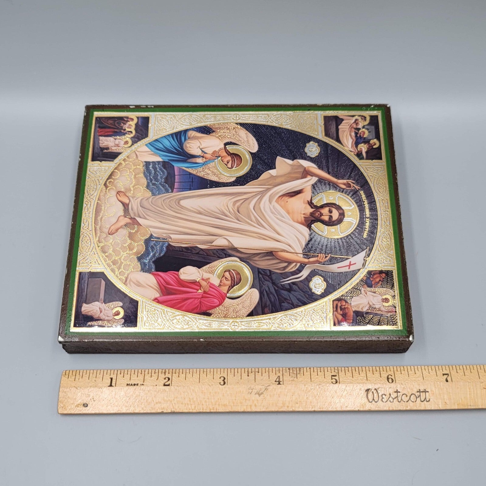 Christ Is Risen Orthodox Gold Foil Icon on Wood Plaque Христос Воскрес Икона