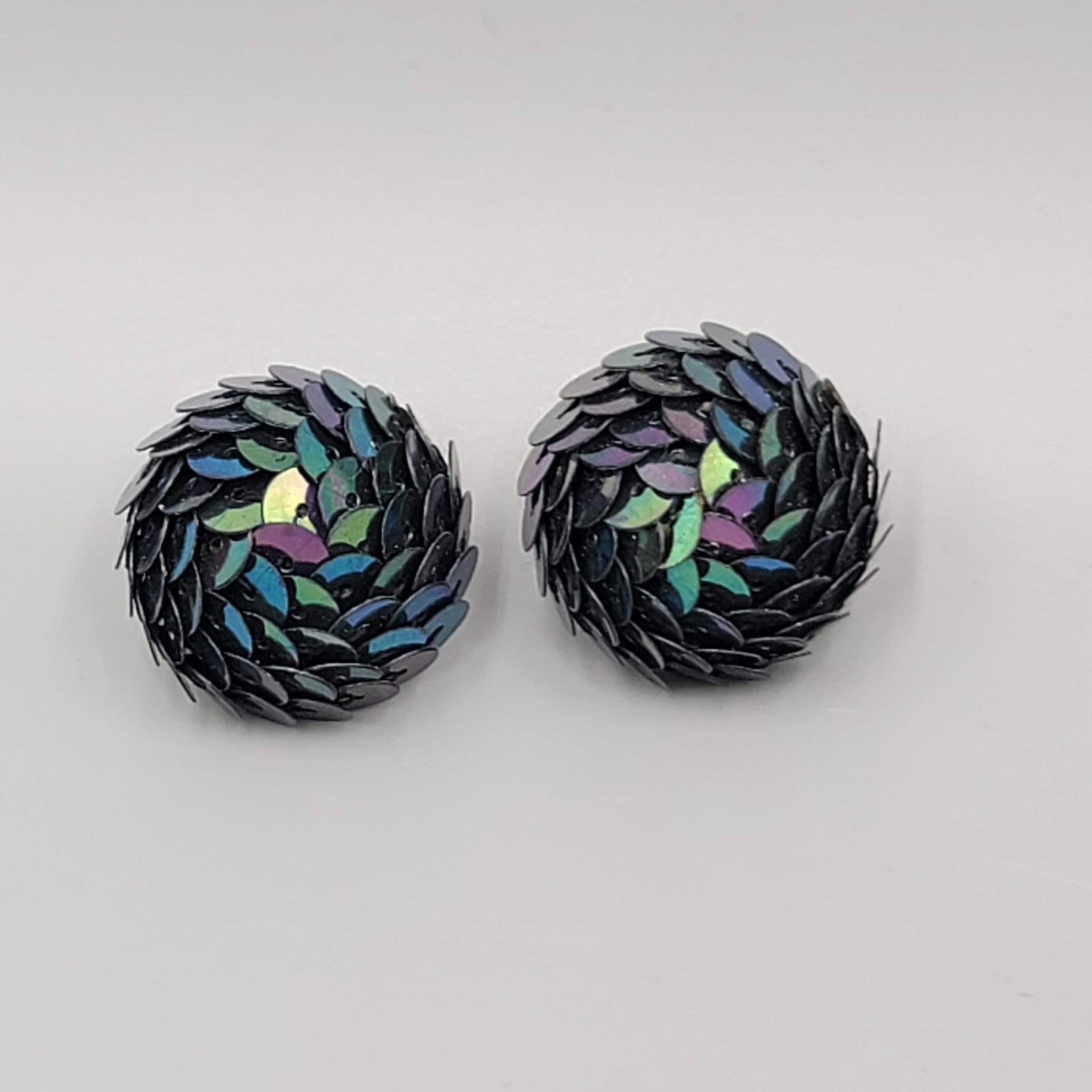 Vintage Sequin Dome Pierced Earrings Drop 1"