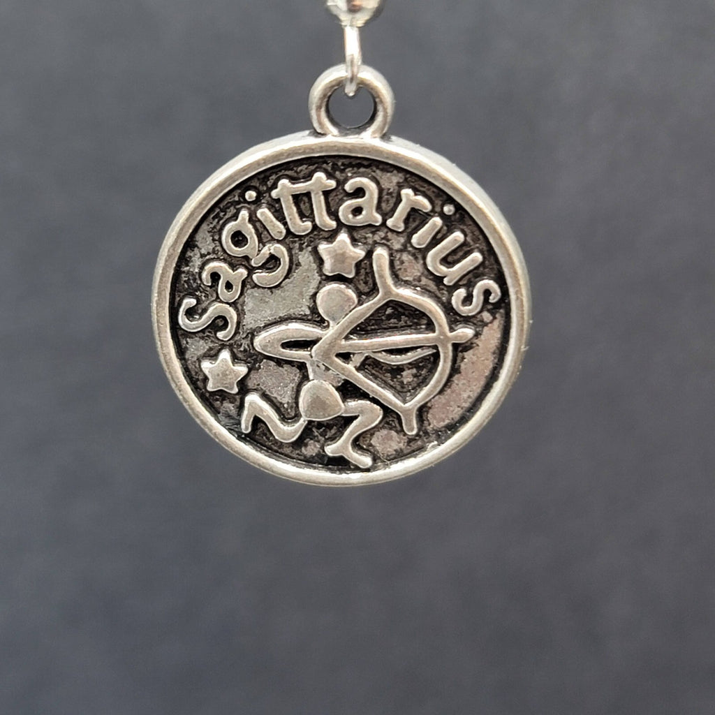 Sagittarius Pierced Earrings Silver tone Round Dangle Optimistic 3/4"