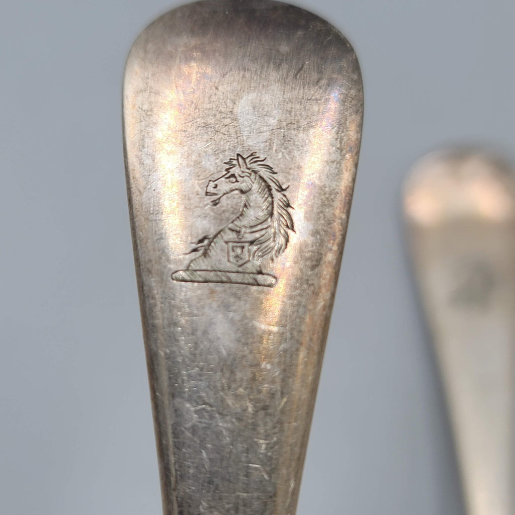 Antique James Dixon Silver plate 7 Forks Spoon Crest Monogram Heraldic Set