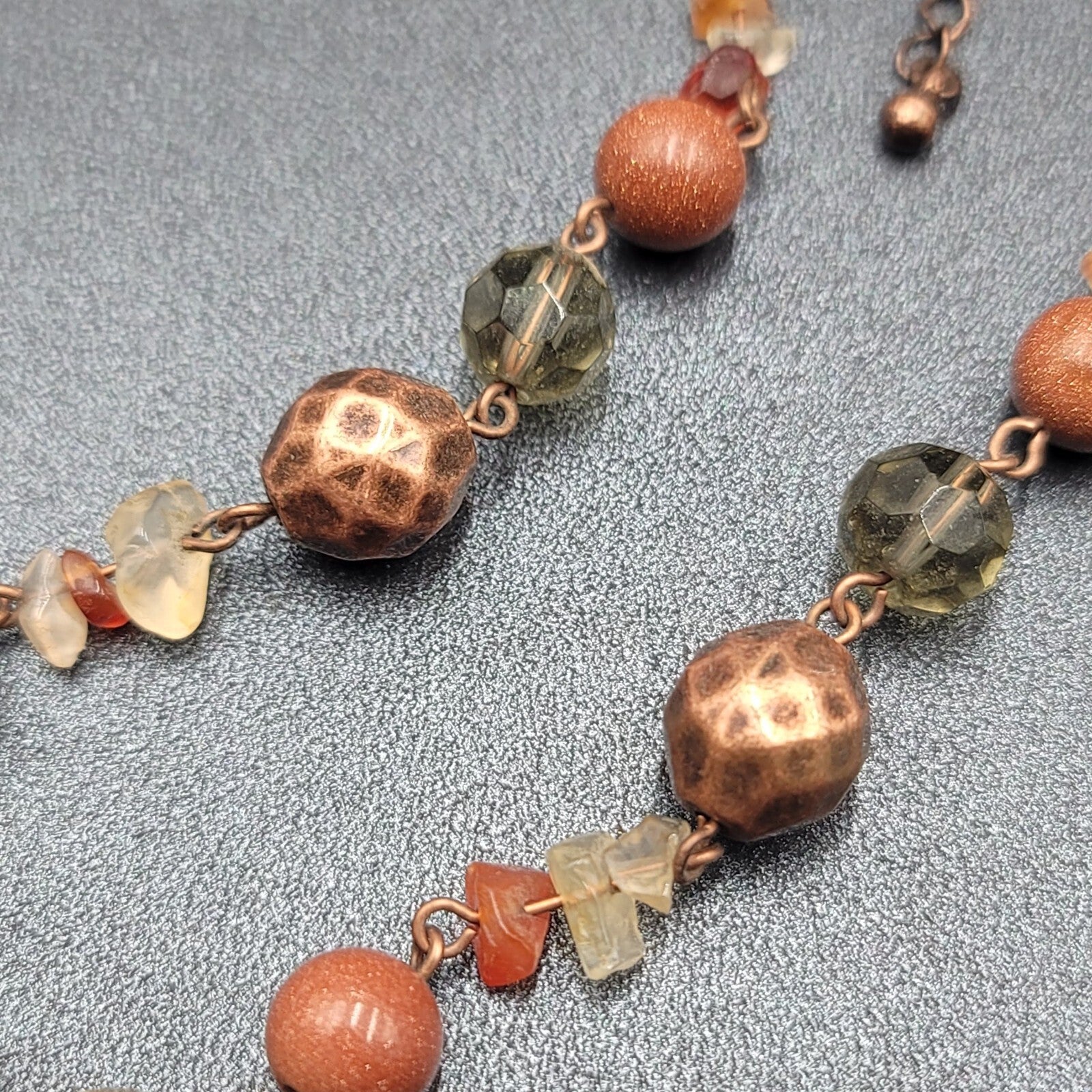 Avon Beaded NecklaceMulti Stone Copper tone 18"-21" Adj