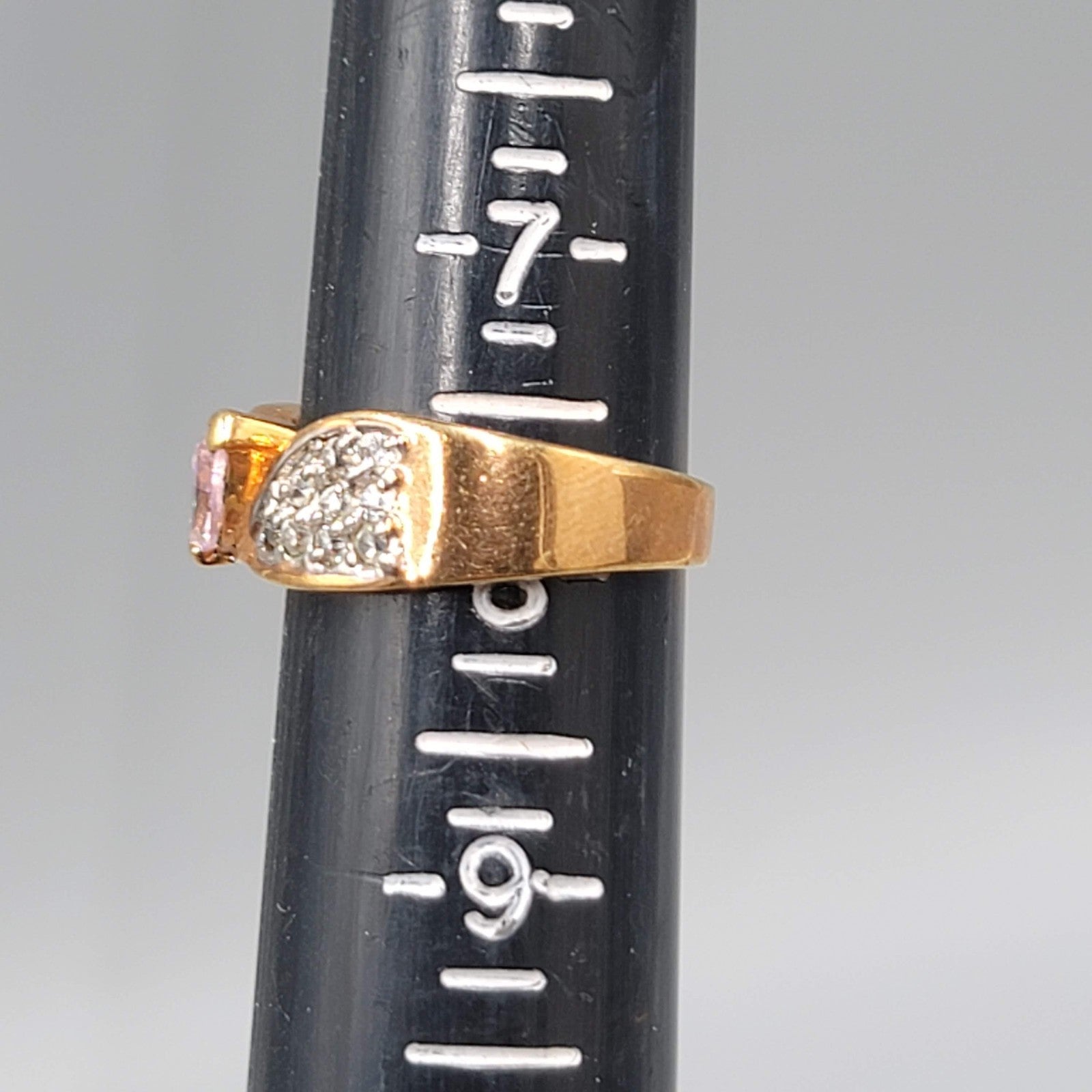 Vintage EDCO Sterling Silver Cocktail Ring Pink CZ Stone Gold Vermeil Size 8