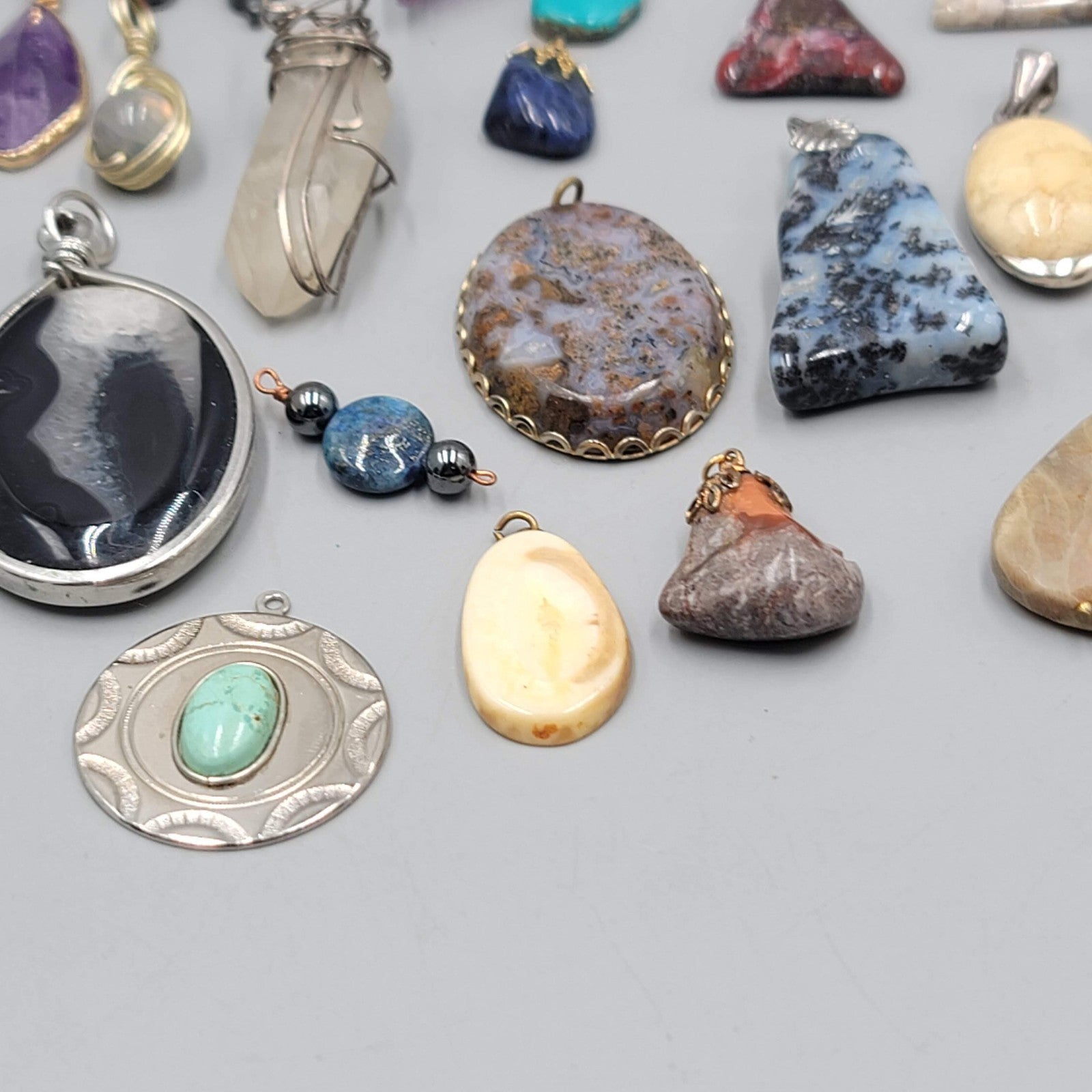 All Semi Precious Gemstone Stone Pendant Lot of 23 Various Styles Colors