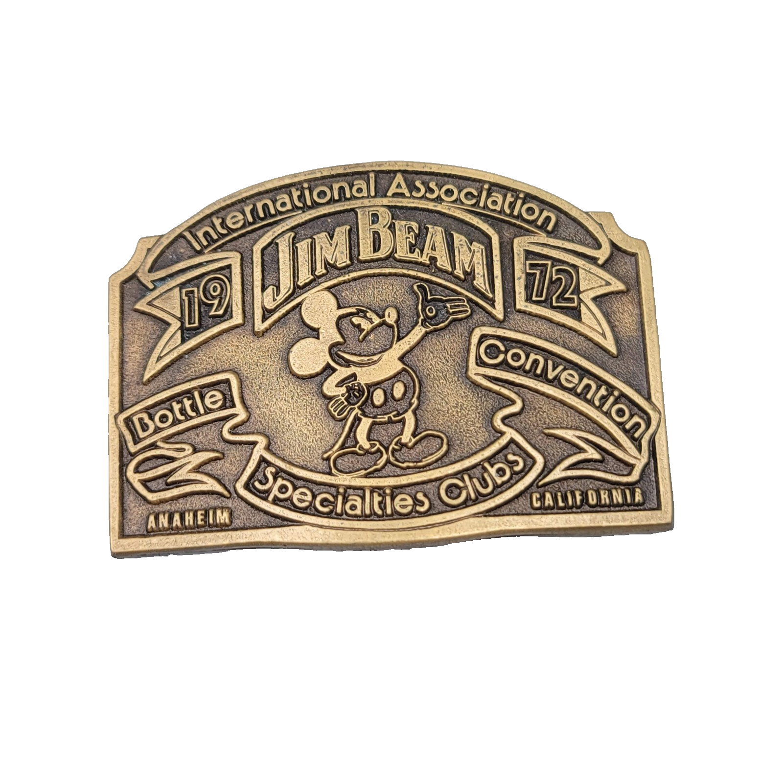 Vintage Jim Beam Belt Buckle 1972 Convention Anaheim Bottle Clubs Mickey Mouse