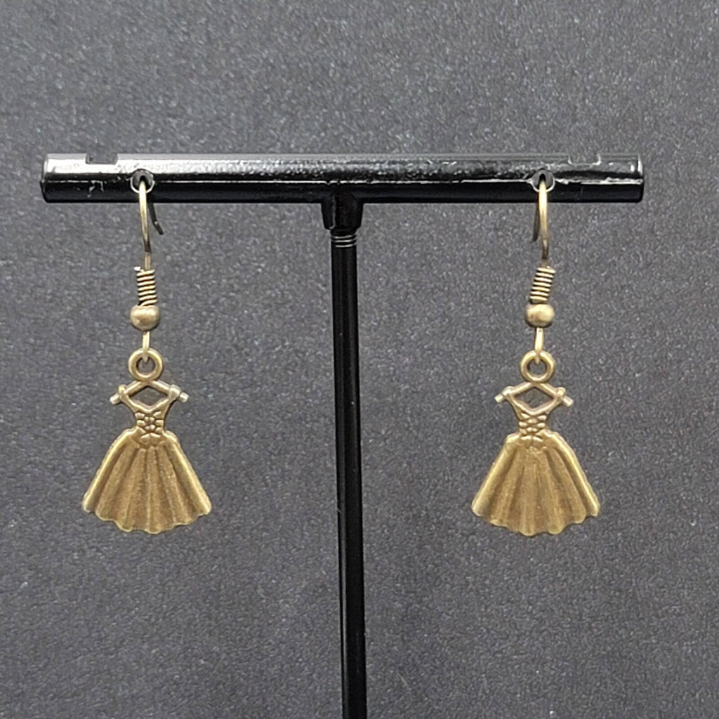 Dress Pierced Earrings Bronze tone Dangle 3/4"