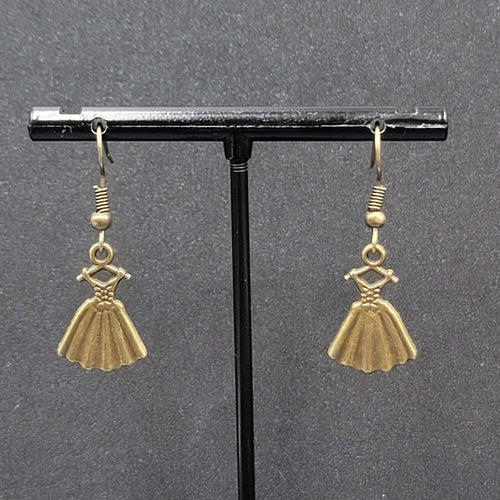 Dress Pierced Earrings Bronze tone Dangle 3/4"