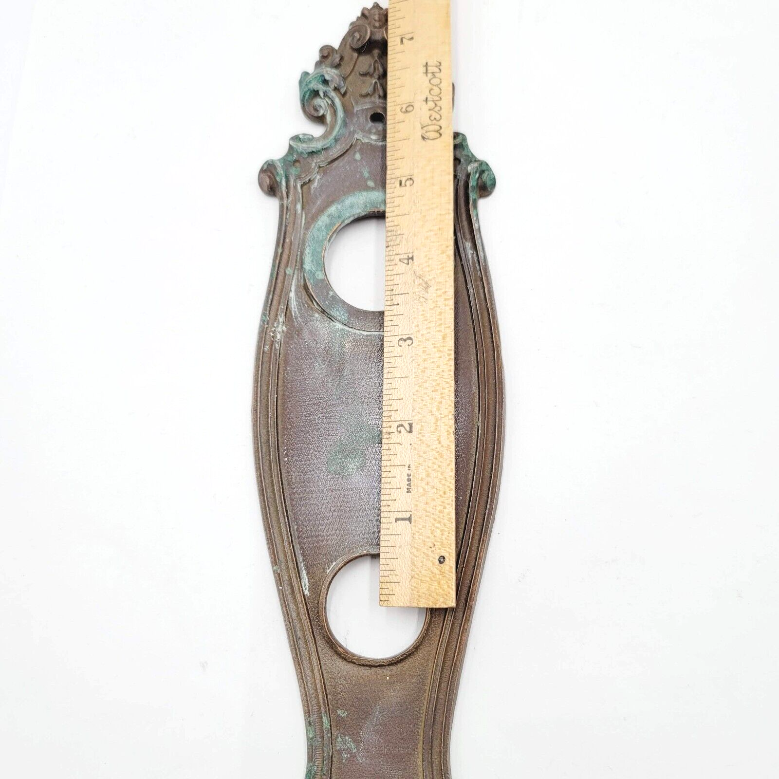 Antique Vintage Door Knob Back Plate Ornate Victorian Brass Deadbolt 11.75"