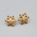 Snowflake Pierced Earrings Gold tone AB Crystal Studs 5/8"
