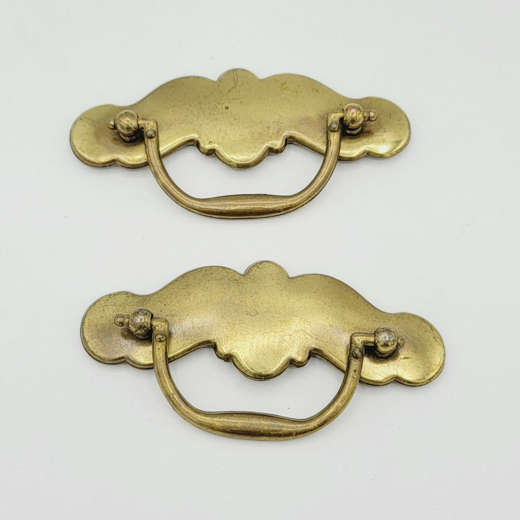 Vintage Brass Drawer Pulls PAIR Salvage Hardware 4 5/8" x 1 5/8" (3")