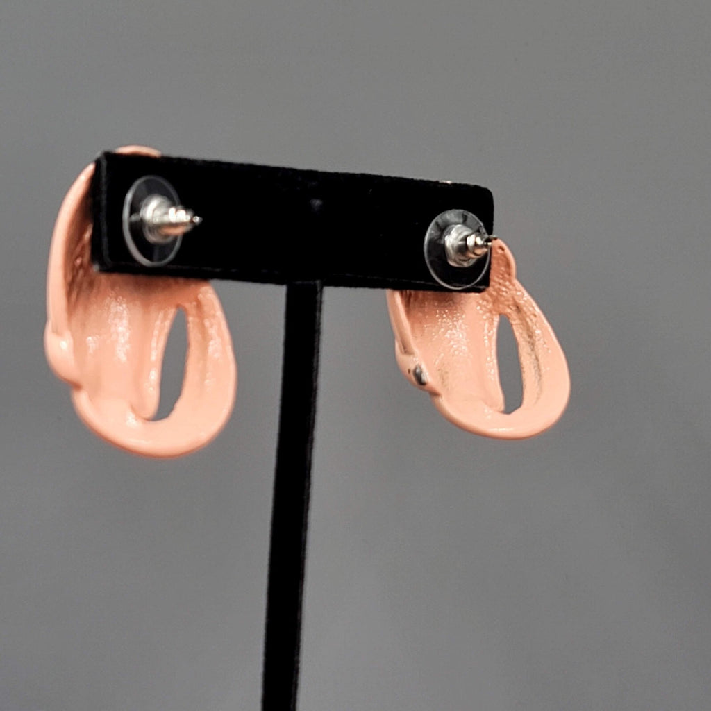 Vintage Peach Enamel Statement Pierced Earrings Solid Drop 1.5"