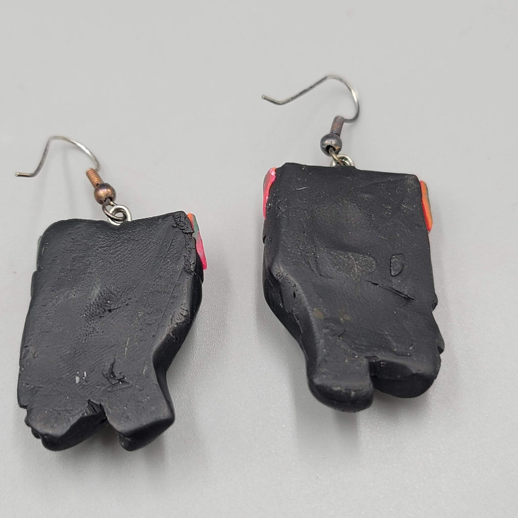 Vintage Handmade African Woman Pierced Earrings Polymer Clay 1.5 in