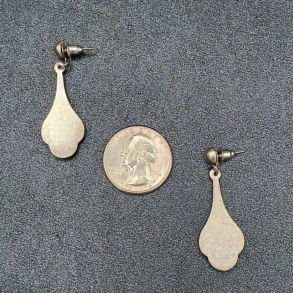 Vintage Pierced Earrings Silver tone Faux Abalone Dangle 1.75"