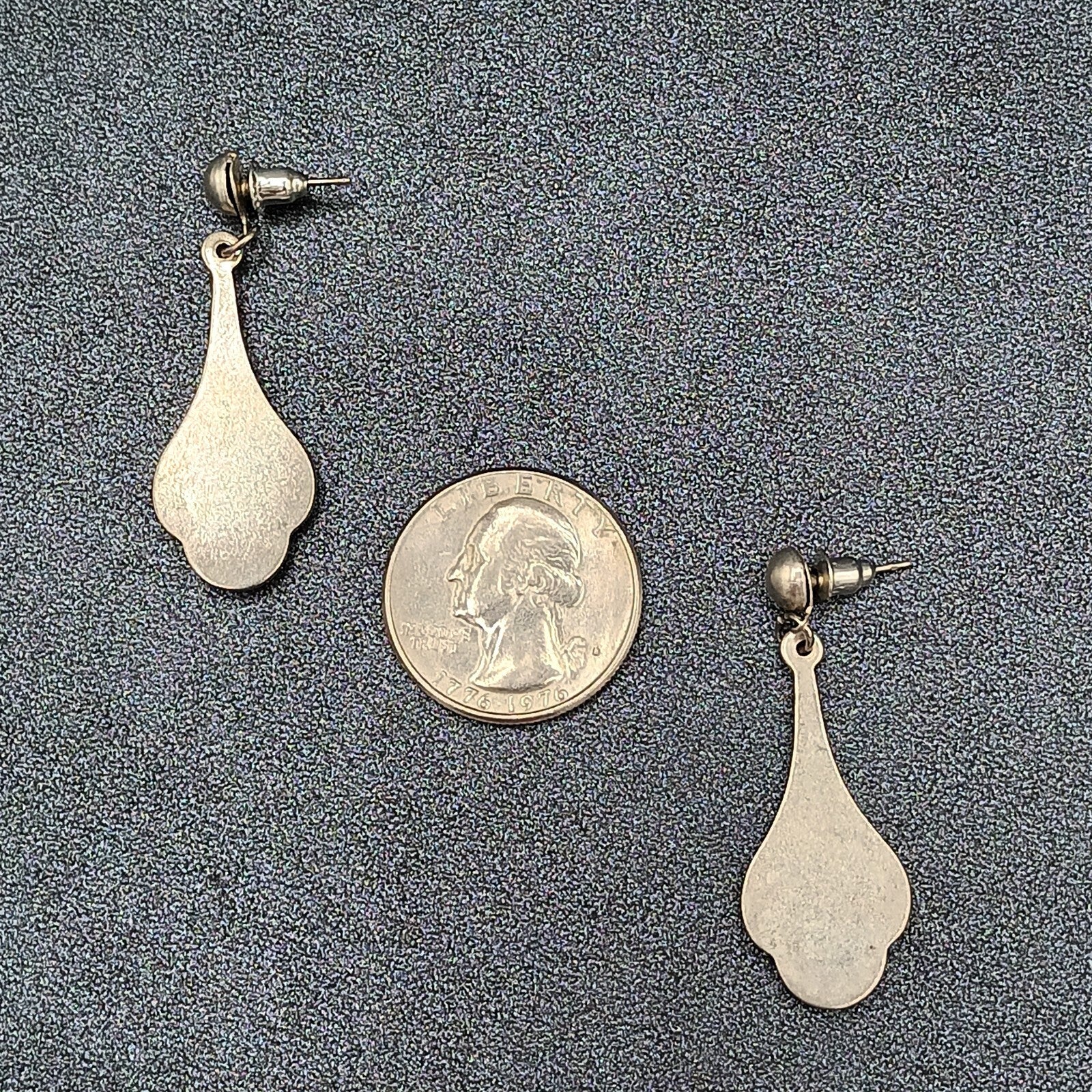 Vintage Pierced Earrings Silver tone Faux Abalone Dangle 1.75"