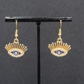 New Evil Eye Pierced Earrings Gold tone Enamel Dangle Eyelashes 5/8"