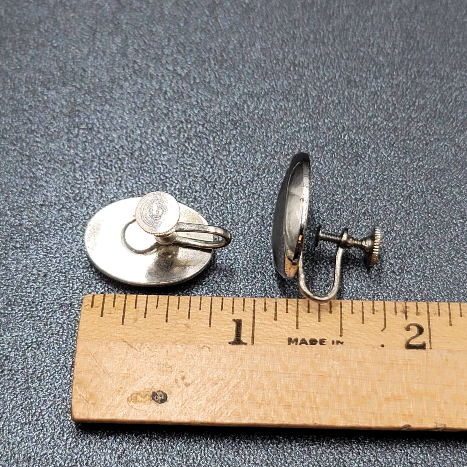 Vintage Clip on Earrings Silver tone Concave Oval Studs 3/4"