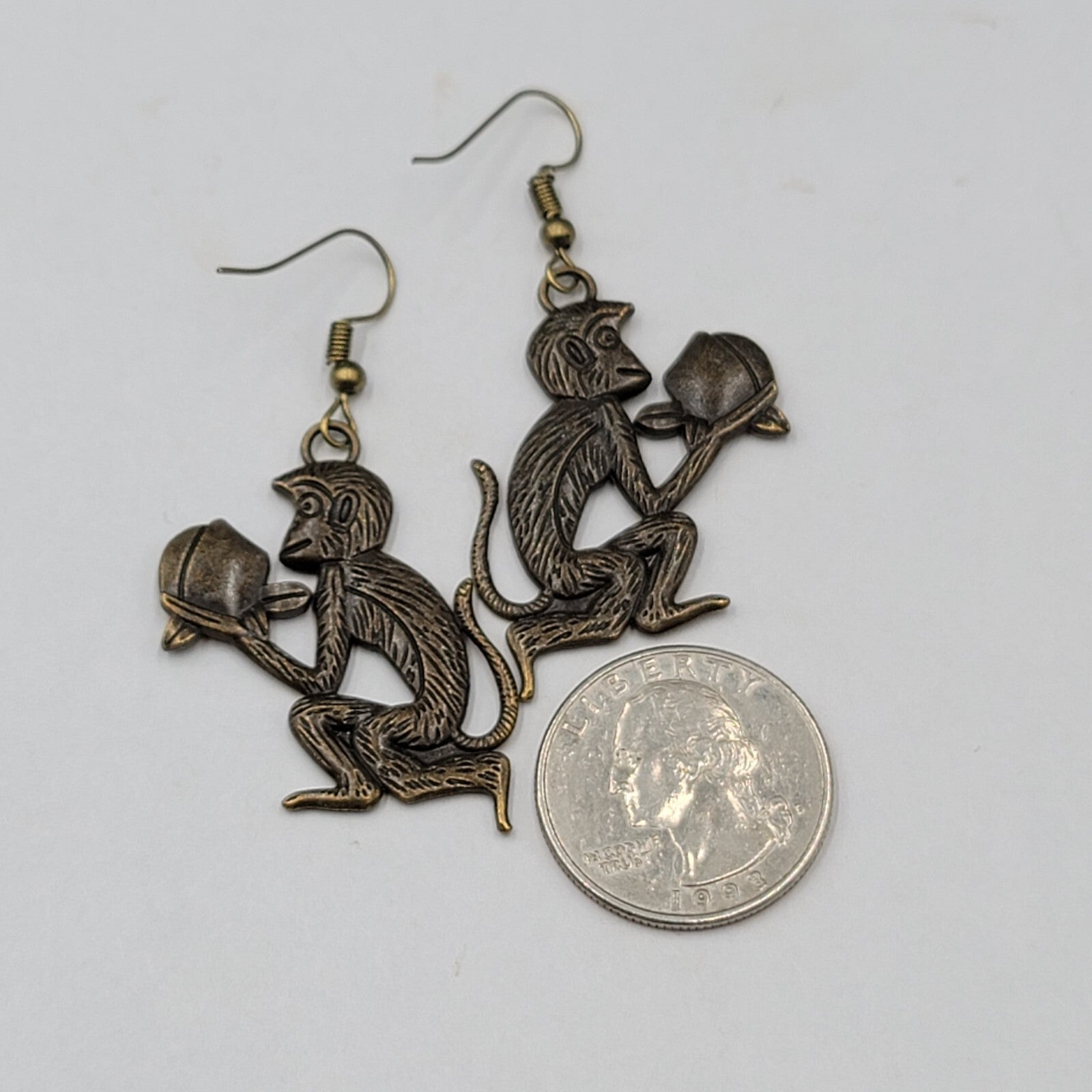 New Monkey Pierced Earrings Bronze tone Dangle 1.25"