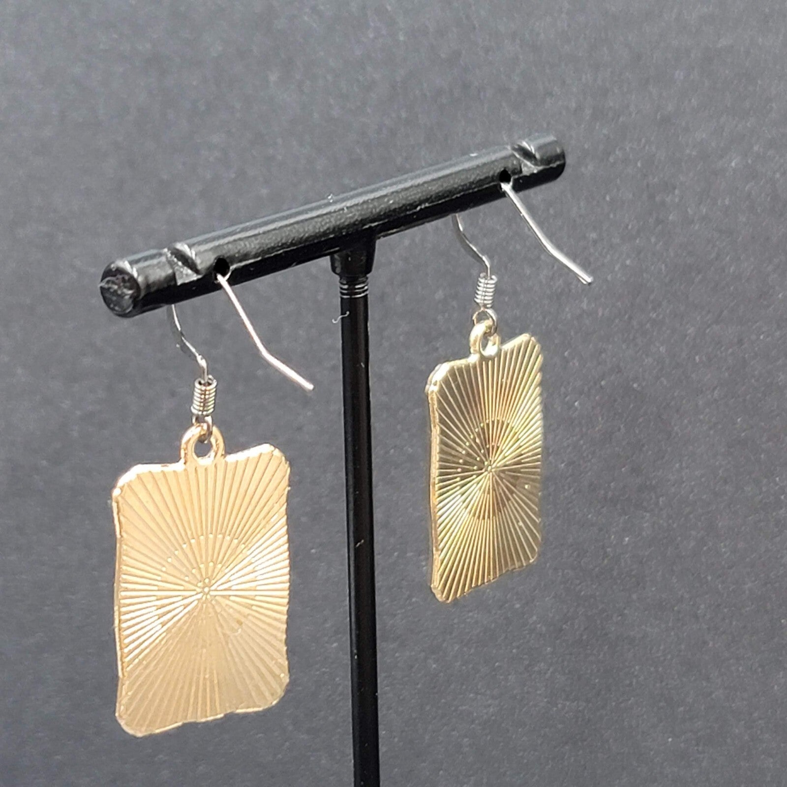 Tarot Card Pierced Earrings JUSTICE Scales Gold tone Black 1"