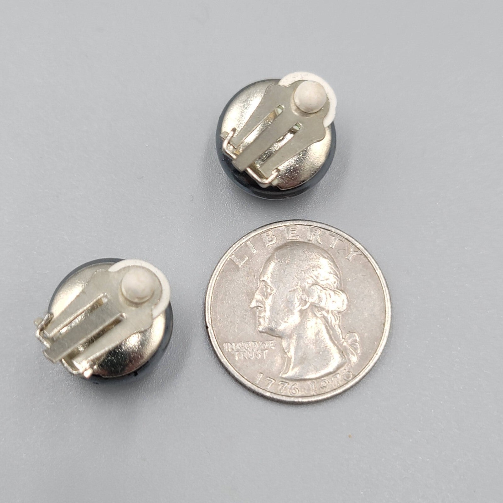 Vintage Clip on Earrings Satin Black Metallic Dome Stud 5/8"