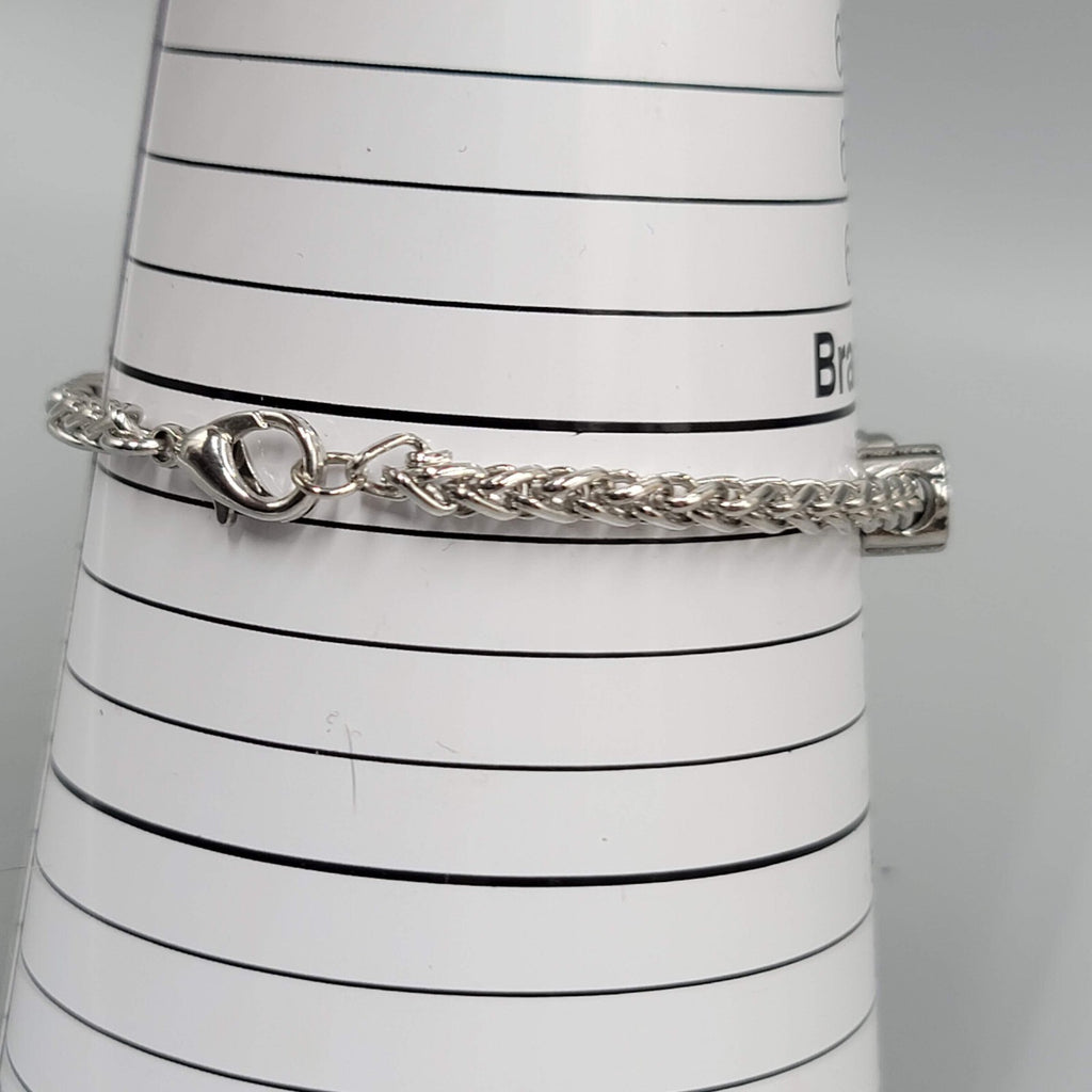Slide Charm Bracelet Pink Enamel Hearts Beads Silver tone  7.25 in