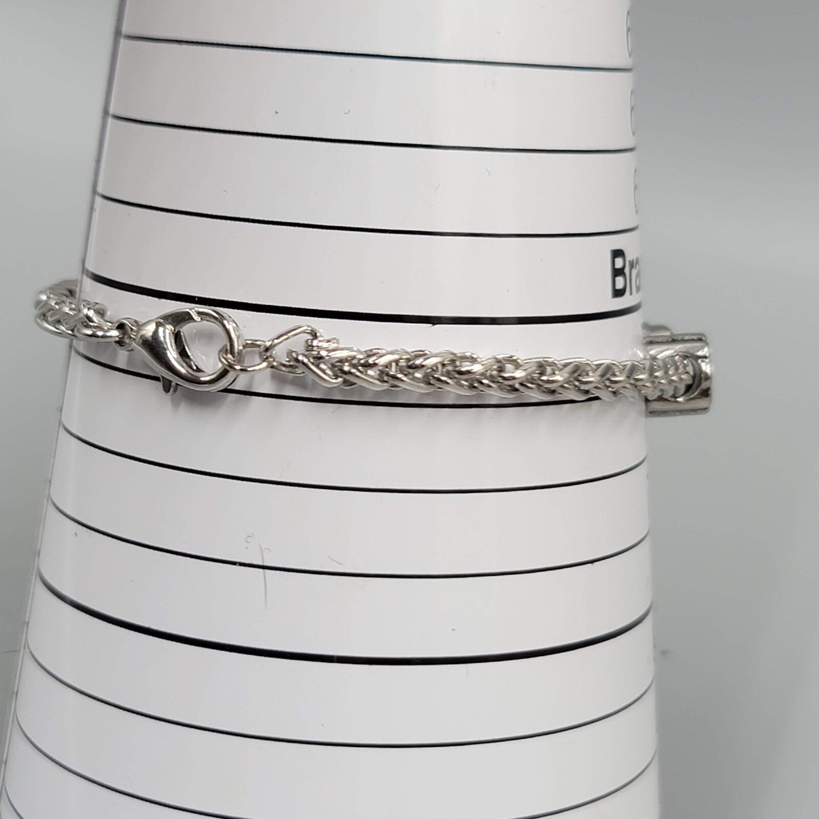 Slide Charm Bracelet Pink Enamel Hearts Beads Silver tone  7.25 in