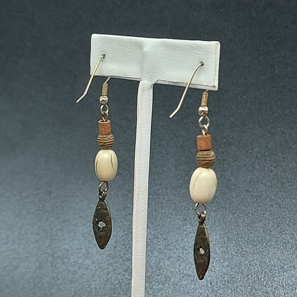 Pierced Earrings Silver tone Dangle Beaded Metal Accent 2"