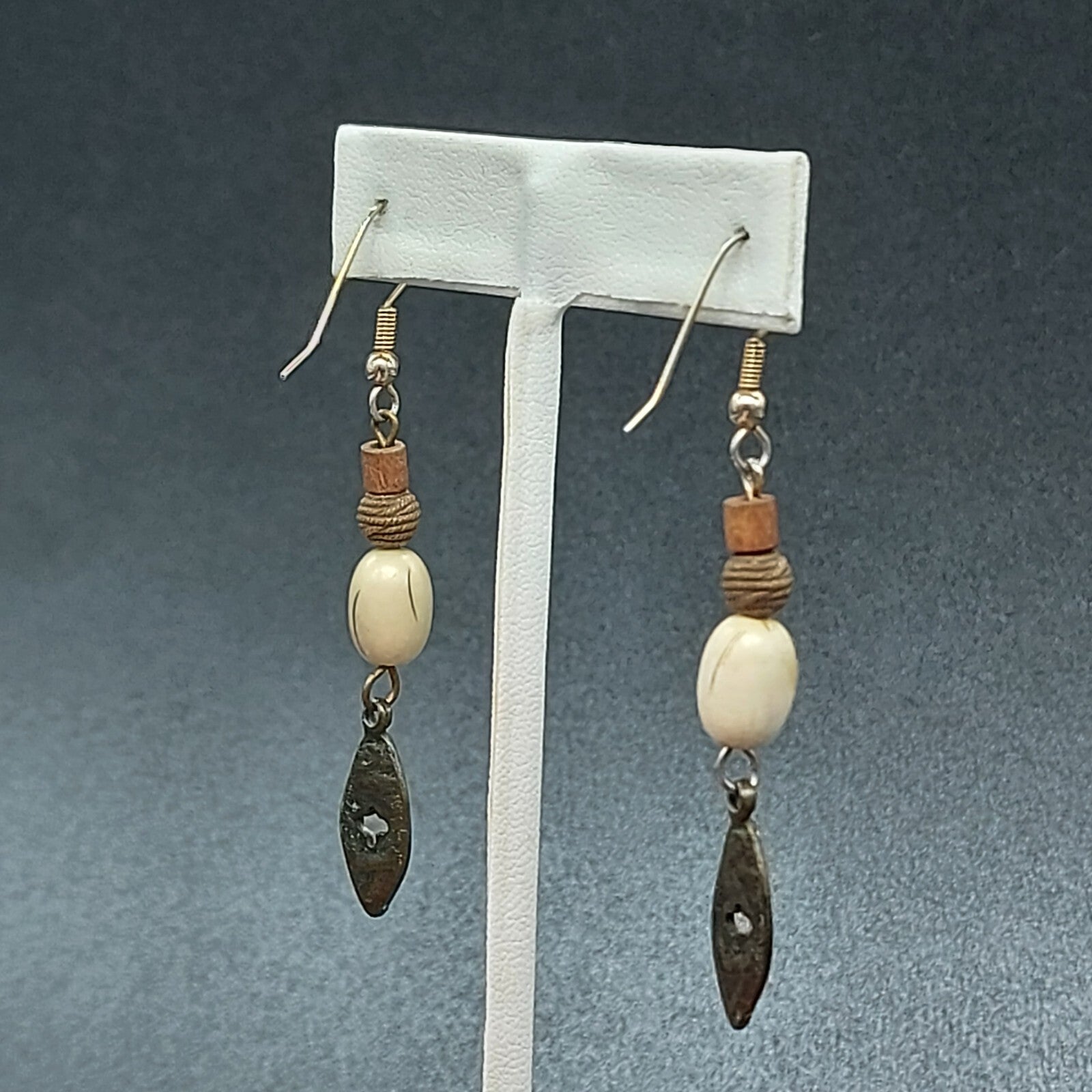 Pierced Earrings Silver tone Dangle Beaded Metal Accent 2"