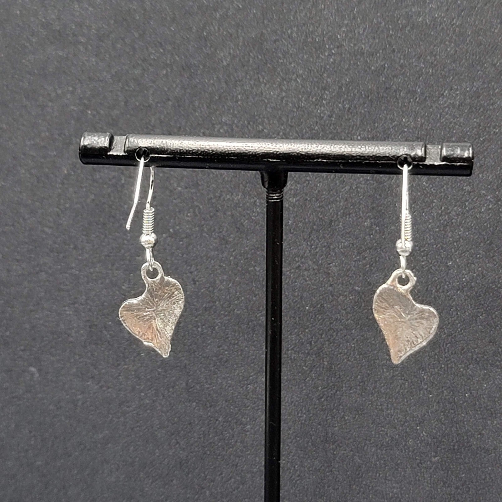Heart Pierced Earrings Silver tone Blue Enamel Glitter Dangle 5/8"
