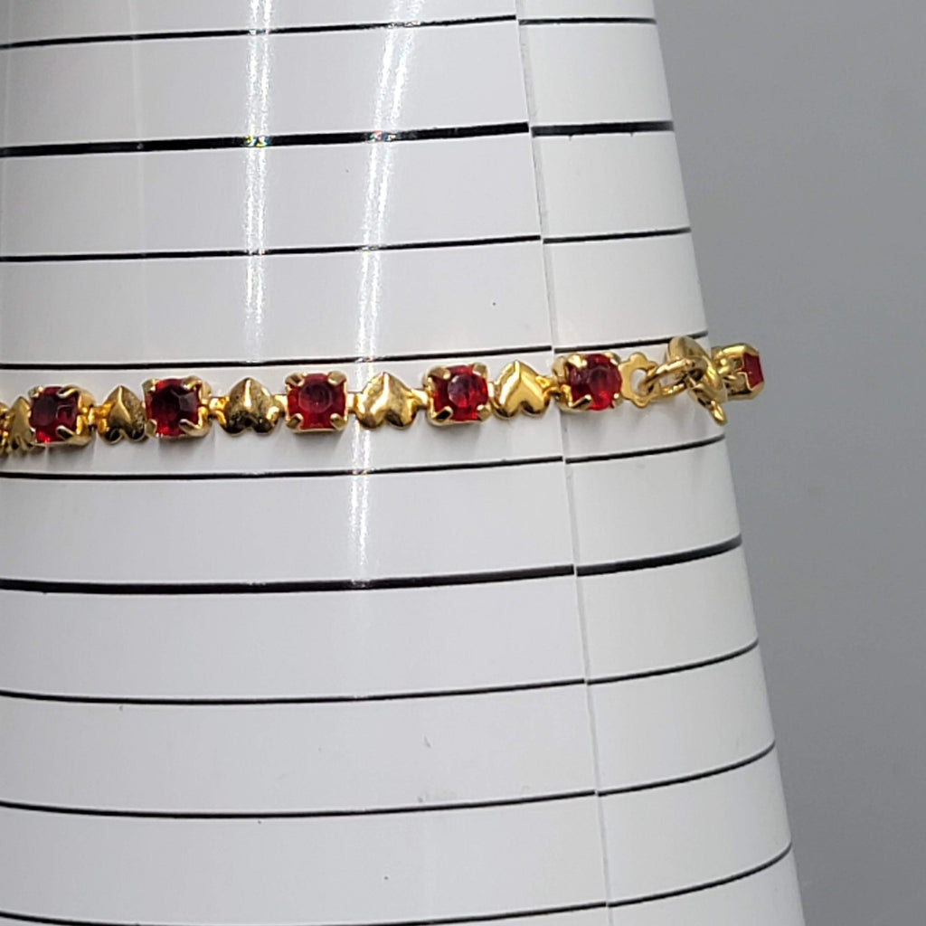 Vintage Red Stone Heart Tennis Bracelet 6.75 in