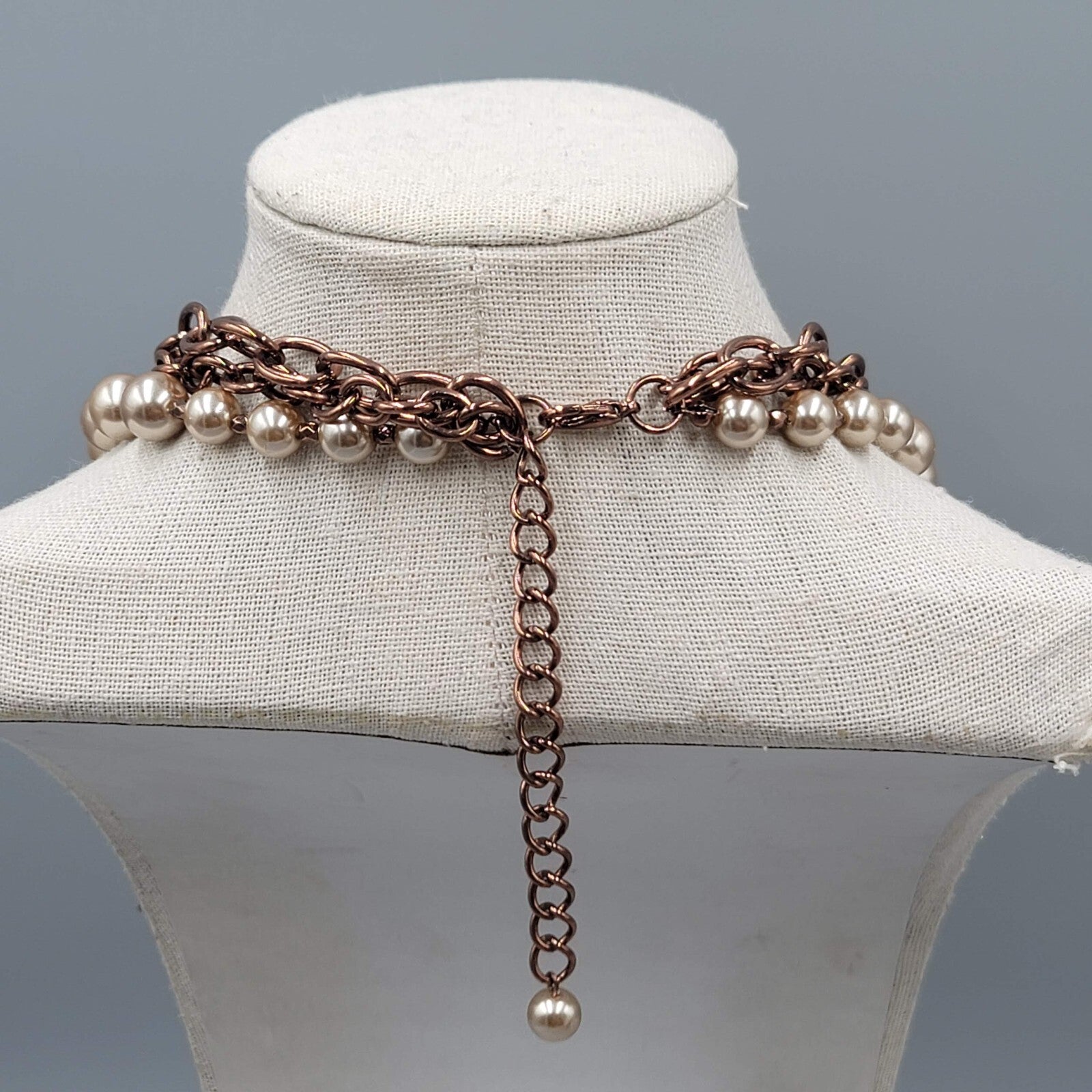 Statement Graduated Bead Necklace Copper tone Chain Layered 16"+