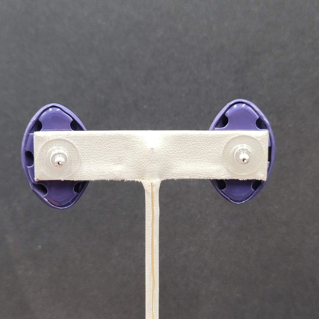 Vintage Pierced Earrings Purple Enamel Over Metal Drop 1.25"