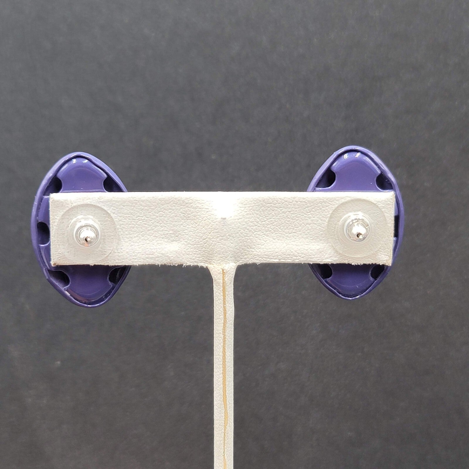 Vintage Pierced Earrings Purple Enamel Over Metal Drop 1.25"