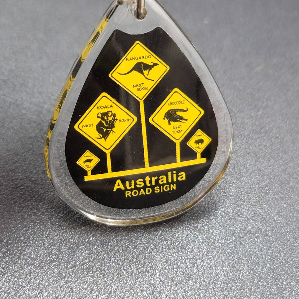 Australia Road Sign Acrylic Keychain 2 in Black Yellow FREE SHIPPING