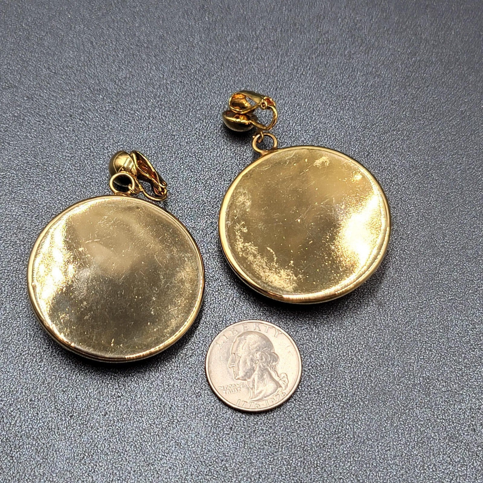 Vintage Clip on Earrings Large Statement Red Felt Gold tone  2.5"